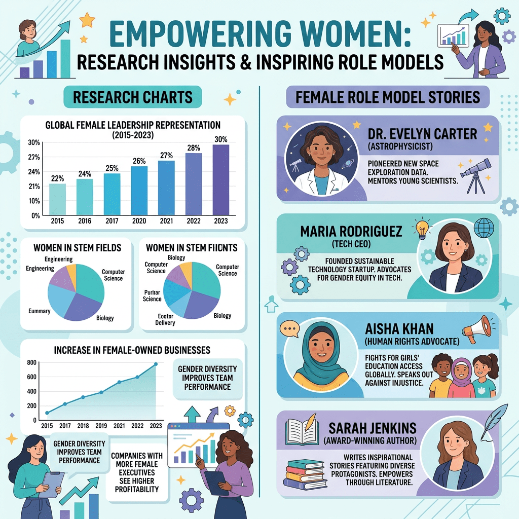 Add research charts and female role model stories